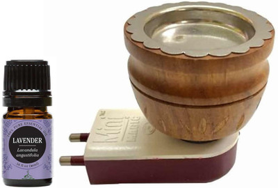 FStyler Lavender Aroma Oil Wooden Diffuser Set Electric New Wooden Kapoor dani cum Aroma Oil Diffuser For Fragrance And Ambience|Direct Plug-In Incense Burner/Kapoor Dani|Sturdy High Quality Plug For Better Support Wooden Incense Holder with Lavender Aroma Oil 10ml (Brown)(10 ml)