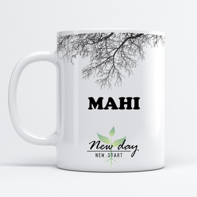 Beautum Mahi Printed New Day New Start White Name Model No:NDNS011348 Ceramic Coffee Mug(350 ml)