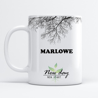 Beautum Marlowe Printed New Day New Start White Name Model No:NDNS012000 Ceramic Coffee Mug(350 ml)