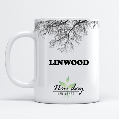 Beautum Linwood Printed New Day New Start White Name Model No:NDNS010843 Ceramic Coffee Mug(350 ml)