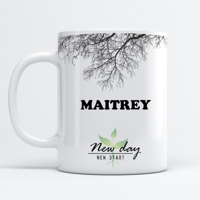 Beautum Maitrey Printed New Day New Start White Name Model No:NDNS011418 Ceramic Coffee Mug(350 ml)