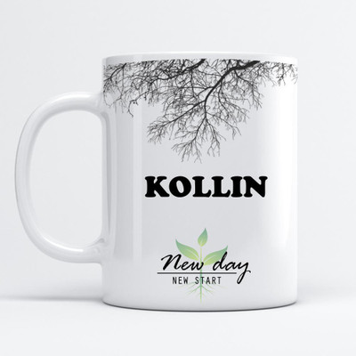 Beautum Kollin Printed New Day New Start White Name Model No:NDNS009969 Ceramic Coffee Mug(350 ml)