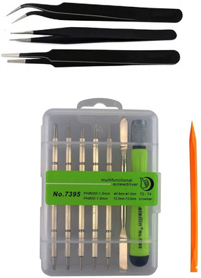 wroughton 12 in 1 Screwdriver Mobile, Laptop and Gadgets Repairing Tools Set With 1 Plastic Spudger Stick Pry Opening Toolkit for Mobile Repairing and Set of 3 ESD Non Magnetic Tweezers- Straight, Flat & Curved Precision Screwdriver Set(Pack of 11)