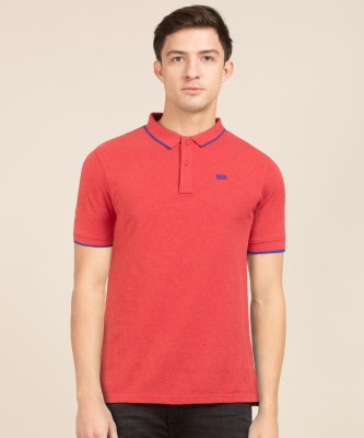 Wrangler Solid Men Polo Neck Pink T-Shirt