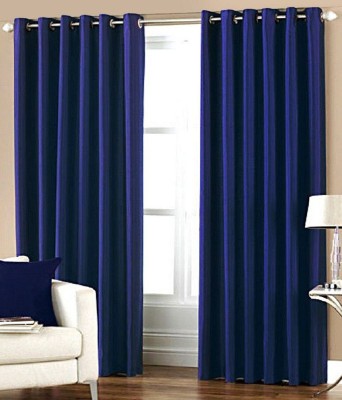 SIRJANHAAR 213 cm (7 ft) Polyester Semi Transparent Door Curtain (Pack Of 2)(Plain, Navy Blue)