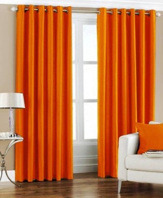 Styletex 270 cm (9 ft) Polyester Semi Transparent Long Door Curtain (Pack Of 2)(Plain, Orange)