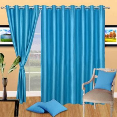 Elegant Decore 270 cm (9 ft) Polyester Semi Transparent Long Door Curtain (Pack Of 3)(Plain, Aqua)