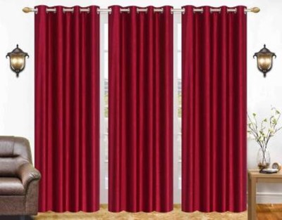 Styletex 270 cm (9 ft) Polyester Semi Transparent Long Door Curtain (Pack Of 3)(Plain, Maroon)