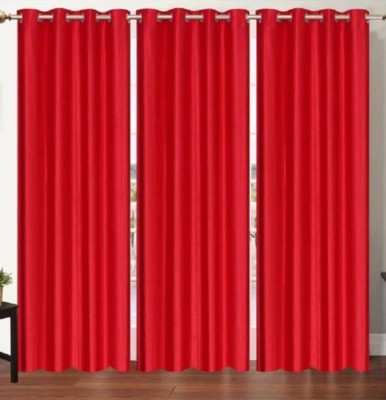 N2C Home 270 cm (9 ft) Polyester Semi Transparent Long Door Curtain (Pack Of 3)(Plain, Red)
