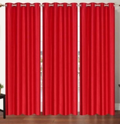 Styletex 213 cm (7 ft) Polyester Semi Transparent Door Curtain (Pack Of 3)(Plain, Red)