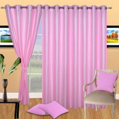 Styletex 270 cm (9 ft) Polyester Semi Transparent Long Door Curtain (Pack Of 3)(Plain, Babypink)
