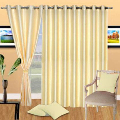 Styletex 151 cm (5 ft) Polyester Semi Transparent Window Curtain (Pack Of 3)(Plain, Cream)