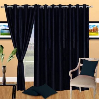 Styletex 270 cm (9 ft) Polyester Semi Transparent Long Door Curtain (Pack Of 3)(Plain, Black)