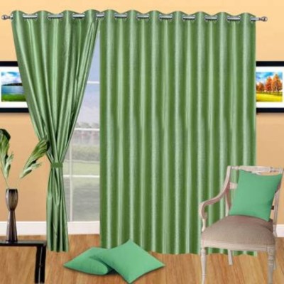 Styletex 270 cm (9 ft) Polyester Semi Transparent Long Door Curtain (Pack Of 3)(Plain, Green)