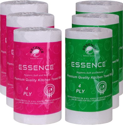 ESSENCE 4 Ply Premium Quality Kitchen Towel Roll 220 GMS Pink-Green Pack of 6(4 Ply, 70 Sheets)
