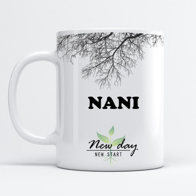 Beautum Nani Printed New Day New Start White Name Model No:NDNS013880 Ceramic Coffee Mug(350 ml)