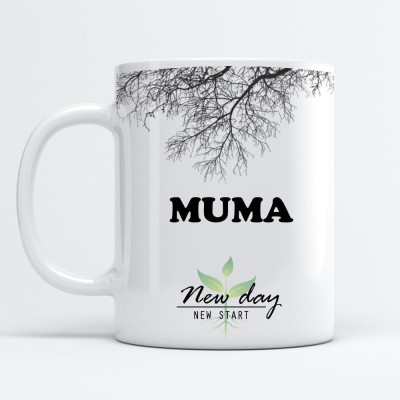 Beautum Muma Printed New Day New Start White Name Model No:NDNS013346 Ceramic Coffee Mug(350 ml)