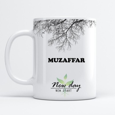 Beautum Muzaffar Printed New Day New Start White Name Model No:NDNS013482 Ceramic Coffee Mug(350 ml)