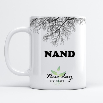 Beautum Nand Printed New Day New Start White Name Model No:NDNS013853 Ceramic Coffee Mug(350 ml)