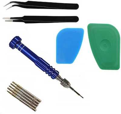 wroughton Tool kit 5 in 1 For All Mobiles Repair Screwdriver Set and 2 Plastic Spudger for Mobile Screen and Battery Removal With Set of 2 ESD Non Magnetic Tweezers- Flat & Curved Precision Screwdriver Set(Pack of 10)