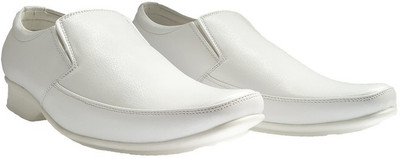 HIKBI Leather Formal Shoes Active Wear Daily Use Mocassion Slip On For Men(White , 6)