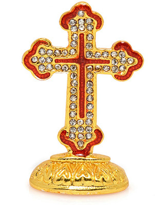 Relicon Christian Jesus Christ Holy Cross Idol (R-22) Red Gold Metal Statue for Car Dashboard | Home Decor | Office Table Showpiece (L*B*H-3.8 x 0.3 x 5 Cm) Decorative Showpiece  -  5 cm(Metal, Red, Gold)