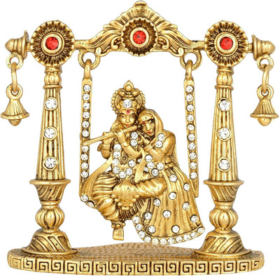 Relicon Radha Krishna Idol on Jhula (Design-99) Gold Metal Statue for Car Dashboard | Mandir Pooja Murti | Temple Puja | Home Decor | Office Table Showpiece (L*B*H-5.5 x 0.8 x 6.8 Cm) Decorative Showpiece  -  6.8 cm(Metal, Gold)