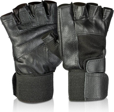shifter BASIC LEATHER GYM GLOVES WITH WRIST SUPPORT Gym & Fitness Gloves(Black)