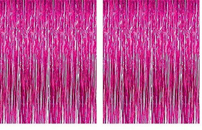 Satya Vipal Metallic Pink Foil Curtain Fringe Plastic Party Decoration Door Curtains Set of 2 (3 x 6 ft) Pack of 2(Pink)