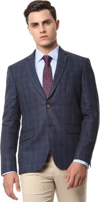 LOUIS PHILIPPE Checkered Single Breasted Formal Men Blazer(Dark Blue)