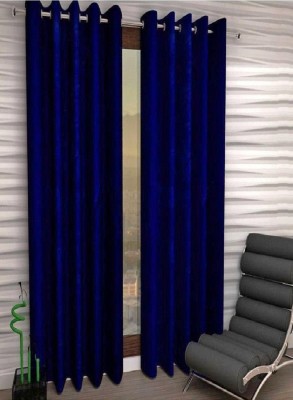 SIRJANHAAR 274 cm (9 ft) Polyester Semi Transparent Long Door Curtain (Pack Of 2)(Plain, Navy Blue)