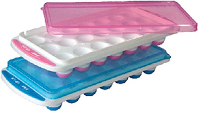 Ecommall Ice Tray Easy Push Premium POP-Out Ice Cube Tray with Flexible Silicon Bottom and Over Lid, IceTrays Stackable Durable and Dishwasher Safe Multicolor Silicone Ice Cube Tray(Pack of2)