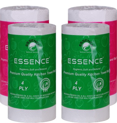 ESSENCE 4 Ply Premium Quality Kitchen Towel Roll 220 GMS Pink-Green Pack of 4(4 Ply, 70 Sheets)