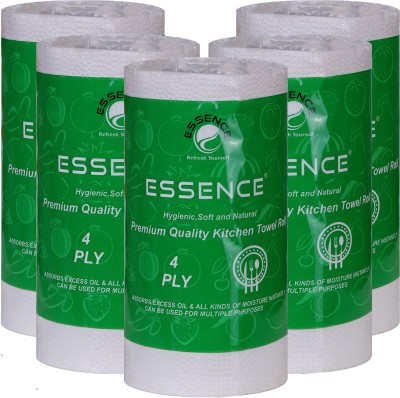 ESSENCE 4 Ply Premium Quality Kitchen Towel Roll 220 GMS Green Pack of 5(4 Ply, 70 Sheets)