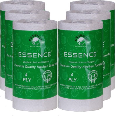 ESSENCE 4 Ply Premium Quality Kitchen Towel Roll 220 GMS Green Pack of 6(4 Ply, 70 Sheets)
