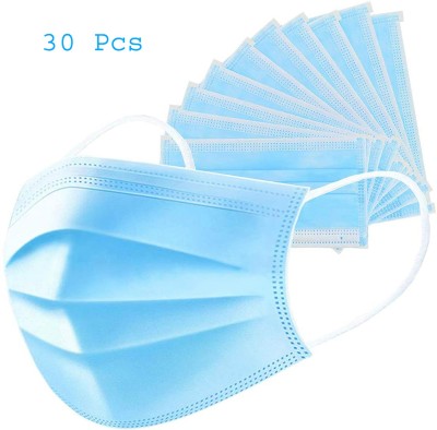 JAMBOREE 3 ply Face Mask Breathable Hygiene Masks Elastic Earloop Dust Mask Mouth Cover Safety Mask Protection from Dust, Pollen, Pet Dander, Airborne Irritants 30 Mask 3 Ply Surgical Mask With Melt Blown Fabric Layer(Blue, Free Size, Pack of 30, 3 Ply)