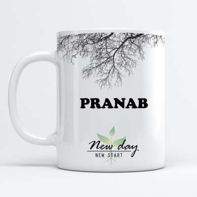 Beautum Pranab Printed New Day New Start White Name Model No:NDNS015963 Ceramic Coffee Mug(350 ml)