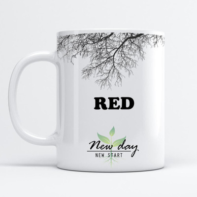 Beautum Red Printed New Day New Start White Name Model No:NDNS017183 Ceramic Coffee Mug(350 ml)