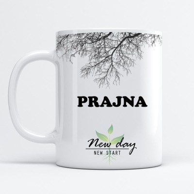 Beautum Prajna Printed New Day New Start White Name Model No:NDNS015935 Ceramic Coffee Mug(350 ml)