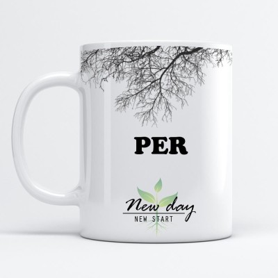 Beautum Per Printed New Day New Start White Name Model No:NDNS015658 Ceramic Coffee Mug(350 ml)