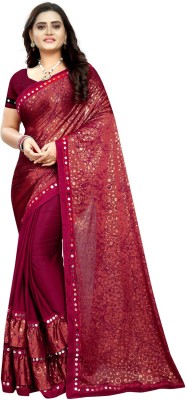 Julee Embellished Bollywood Lycra Blend Saree(Red)