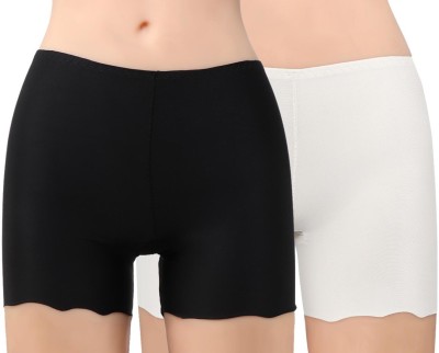 PLUMBURY Solid Women Black, White Cycling Shorts