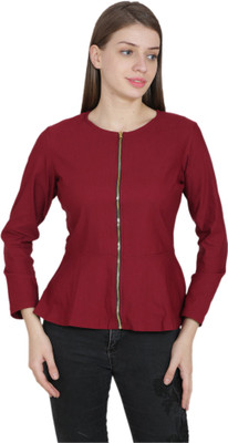 HRIKSHIKA FASHION Formal Regular Sleeve Solid Women Maroon Top