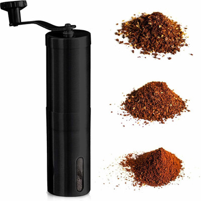 InstaCuppa Manual Coffee Grinder with Adjustable Setting - Conical Burr Mill & Brushed Stainless Steel - Burr Coffee Grinder for Aeropress, Drip Coffee, Espresso, French Press, 6 Cups Coffee Maker(Black)