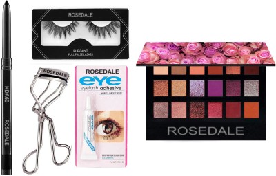 ROSEDALE Smudge Proof HDA60 Makeup Beauty Kajal & 3D Premium Waterproof False Eyelashes & Adhesive Waterproof False Eyelash Glue & The Desert Dusk Edition Eyeshadow Palette(5 Items in the set)