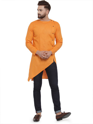 Aarsha Men Solid Asymmetric Kurta(Orange)