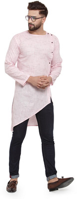 Aarsha Men Self Design Asymmetric Kurta(Pink)