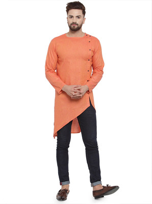Aarsha Men Solid Asymmetric Kurta(Orange)