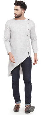 Aarsha Men Solid Asymmetric Kurta(Grey)