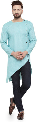 Aarsha Men Solid Asymmetric Kurta(Blue)